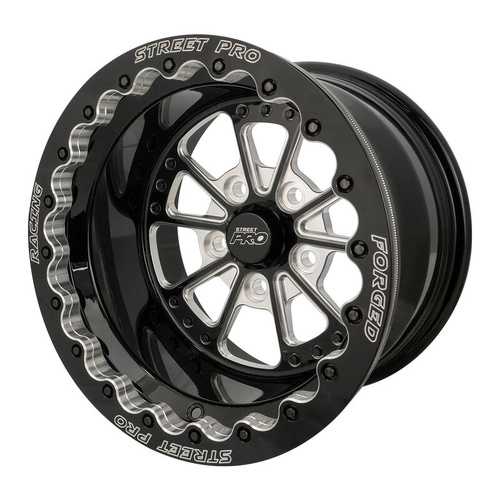 Street Pro 009 Series Forged Wheel, Rear Beadlock 15x8'' / 3.50'' Backspace (-25) / 5x4.50" Bolt Circle Ford, Gloss Black Milled